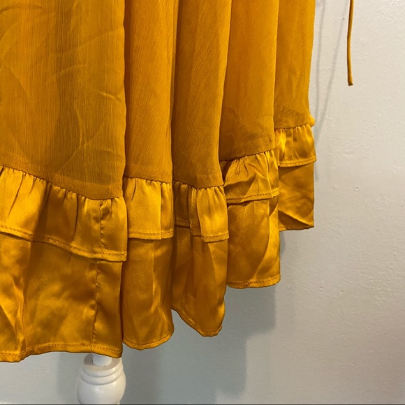 NWOT ASOS Design Mustard Yellow Mini V-Neck Ruffle Dress 12 - Picture 8 of 15